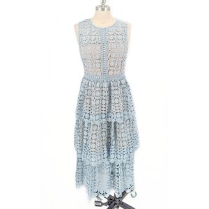 Lulus Floral Crochet Midi Dress Blue M wedding preppy princess coquette girl